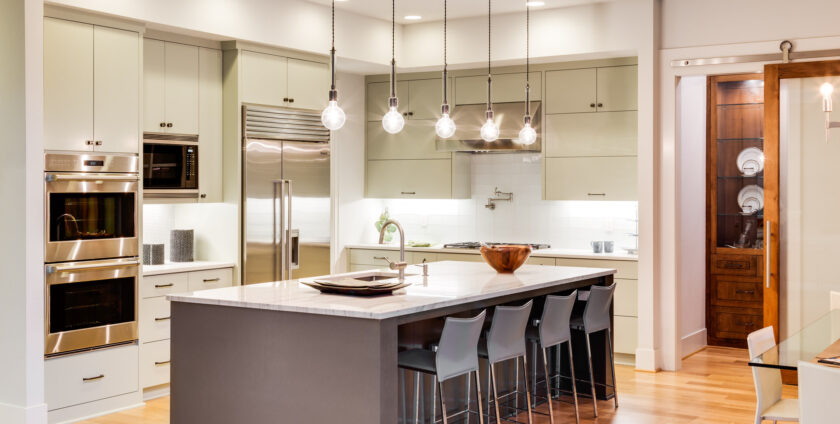 Kitchen with Island and lights